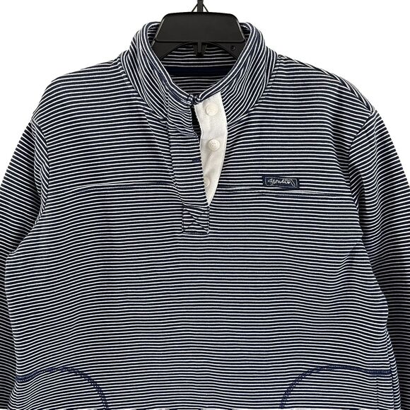 State of Mine Henley Pullover Size L High Neck Sweatshirt Striped Blue White FL - Picture 2 of 11